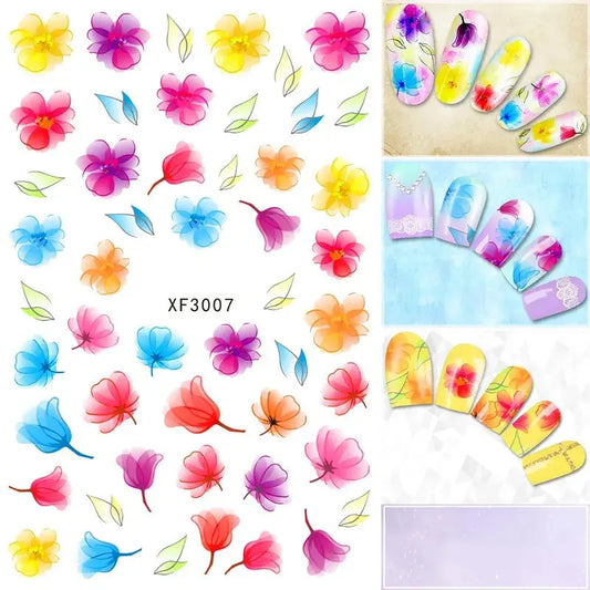 fashion 3D flower design Water Transfer Nails Art Sticker decals lady women manicure tools Nail Wraps Decals wholesale XF3007 Couture Cozy