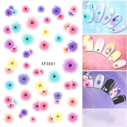 fashion 3D flower design Water Transfer Nails Art Sticker decals lady women manicure tools Nail Wraps Decals wholesale XF3007 Couture Cozy