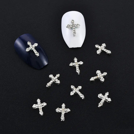 10 Pcs Classic Full Glitter Rhinestones Cross 3d Nail Charms 10pcs/pack Alloy Nail Art Decorations Nails Tools - Couture Cozy