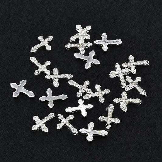 10 Pcs Classic Full Glitter Rhinestones Cross 3d Nail Charms 10pcs/pack Alloy Nail Art Decorations Nails Tools - Couture Cozy