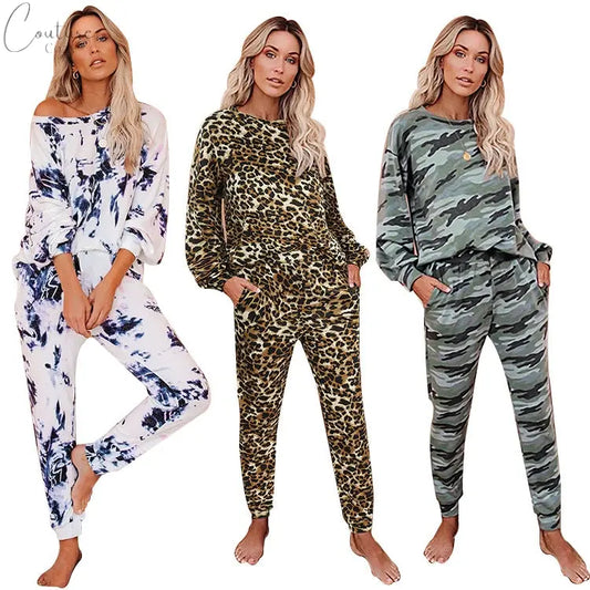 women's Tie-Dye Home Comfortable Round Neck Long Sleeve Casual Pajamas Set Couture Cozy